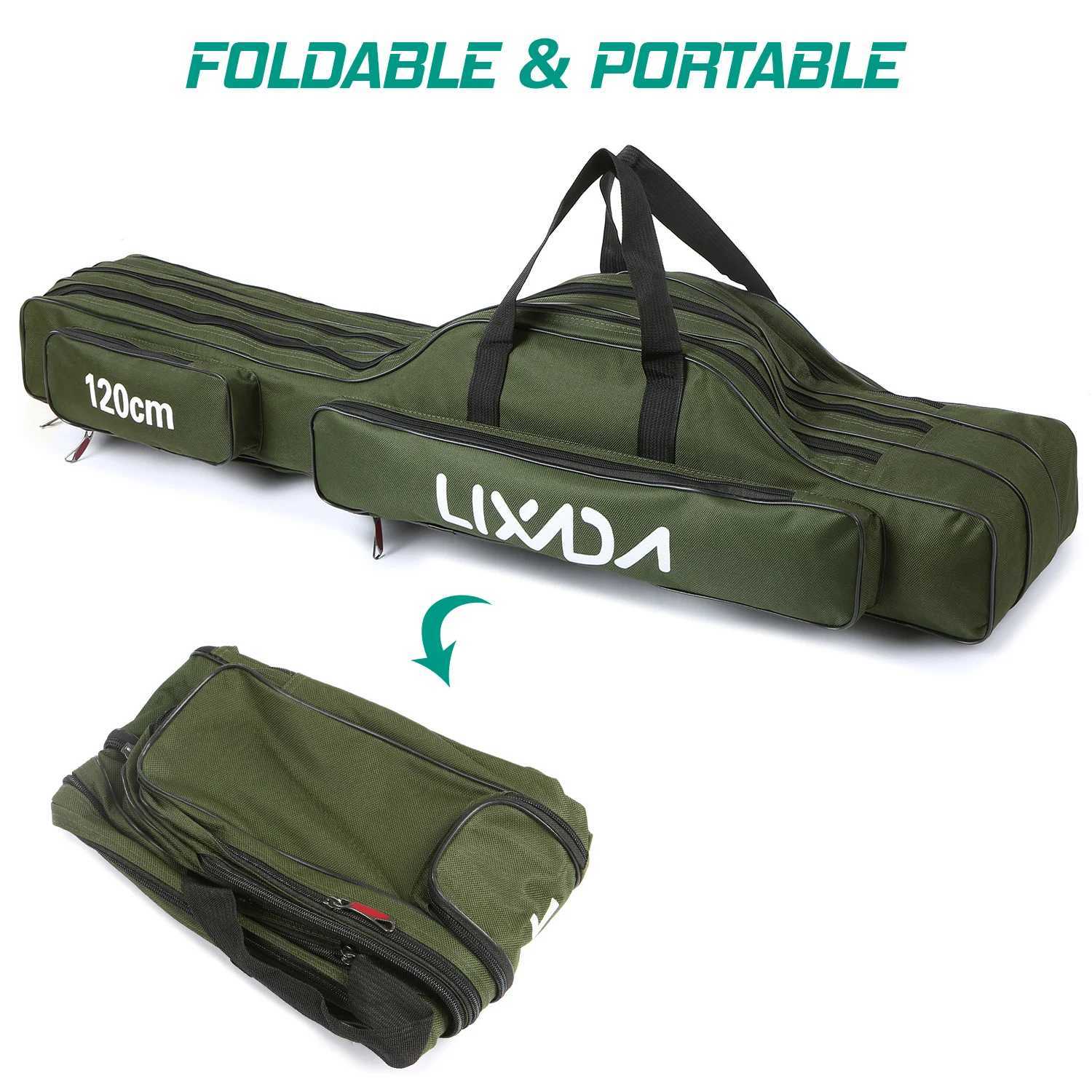Lixada 3 Layers Fishing Pole Bag Portable Folding Rod Carry Case Fishing Reel Tackle Storage Bag Case fishing tackle storage bag Z250411