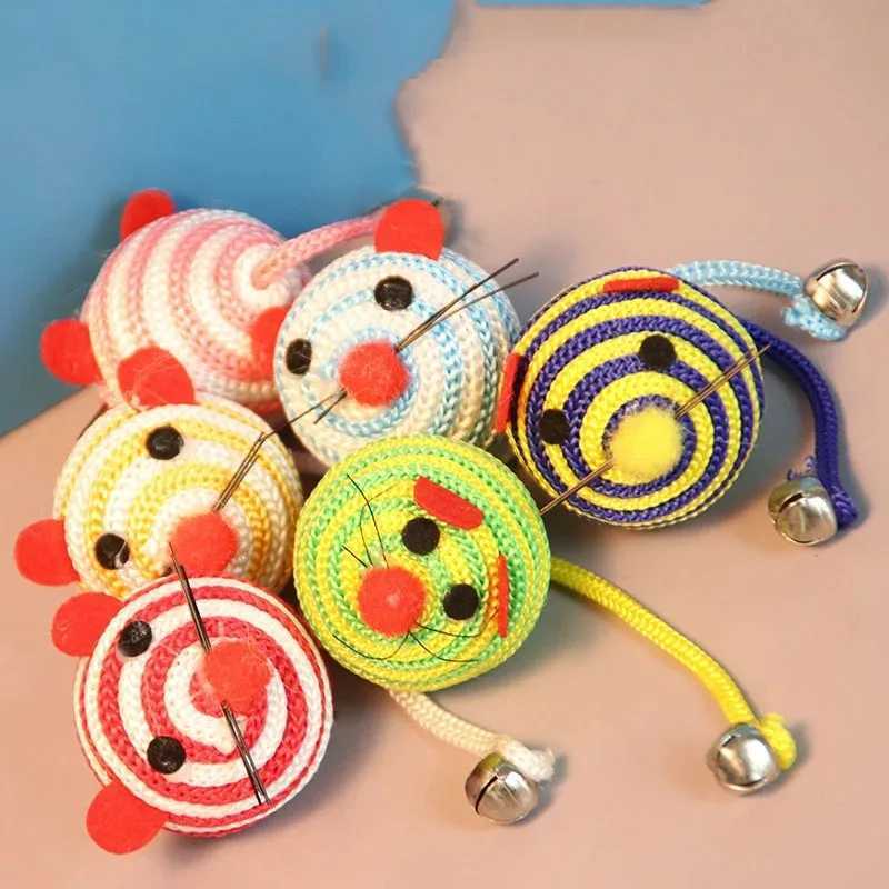 Pet Cat Toy Strip Nylon Rope Ball Mouse Toy with Bell Pet Cat Chewing Toy Interactive Pet Product Gatos Y250412