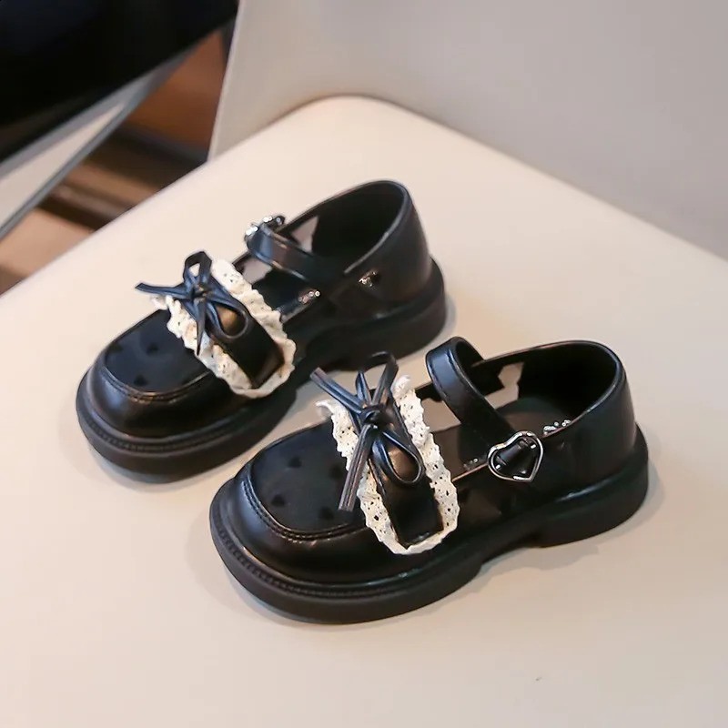 2-14Y Princess Girl Shoes Baby Childrens Fashion Mary Jane Shoes Girl Lolita Style Ruffle Lace Dress Black Beige 250411