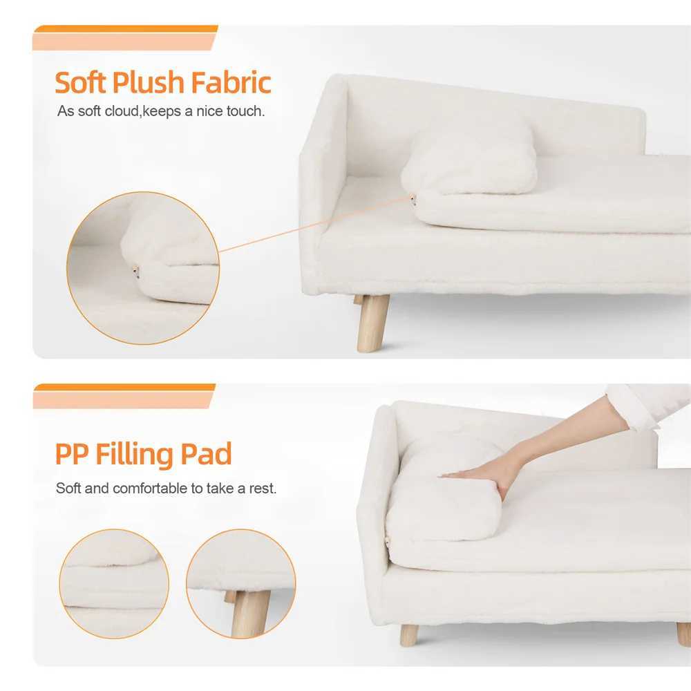 Luxury elevator dog sofa bed with backrest plush pad wooden legs raised dog bed small mid-range dog and cat chair lounge chair X250412