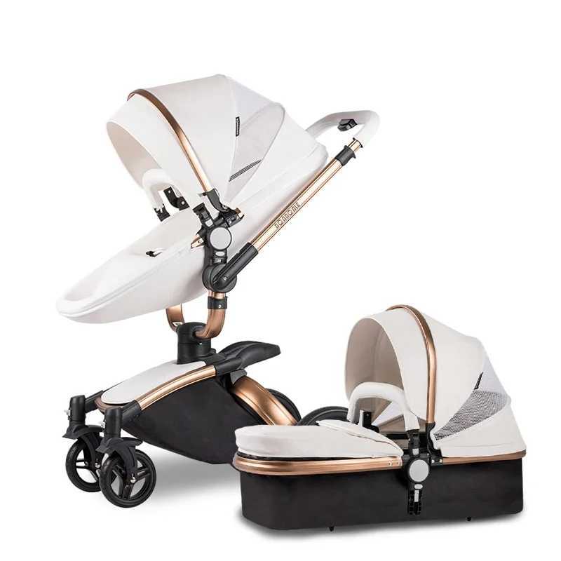 Landscape baby stroller PU leather baby stroller 3-in-1 bidirectional high folding shock-absorbing egg stroller 2-in-1 W250411