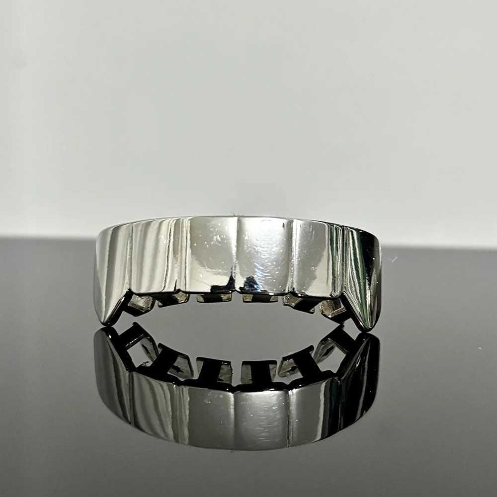 Rachelz Hot Cyberpunk Square Smooth Teeth Grillz Bracket Hip Hop Trapezoidal Top Bottom Tooth Cap W250412