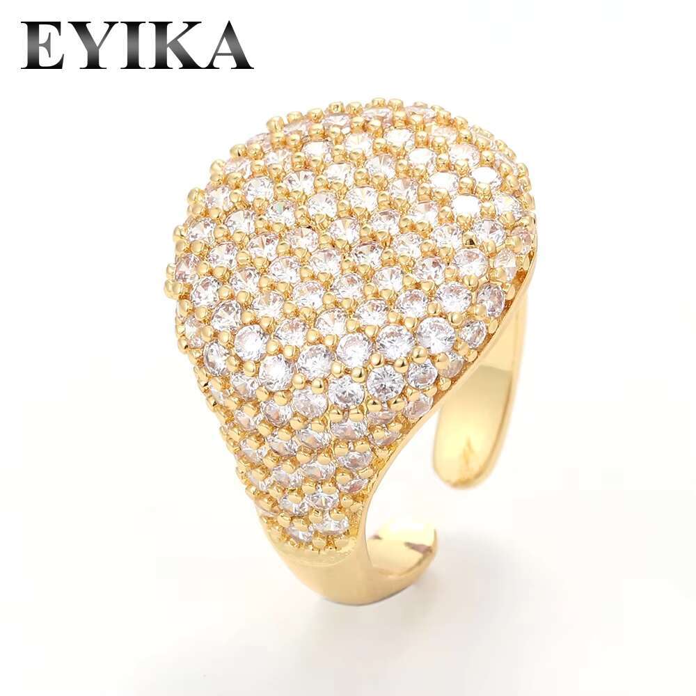 DIY Luxury Design Moissanite Open Ring Adjustable Jewelry Women Fashion 18k Gold Plated Girl Jewellery Factory Outlet