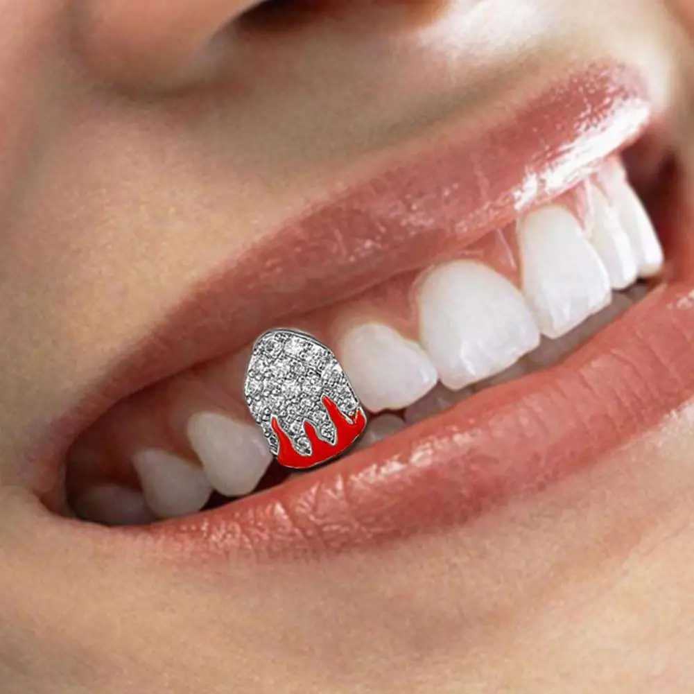 Cosplay Teeth Grillz Gold/Silver Plated Hip Hop Single Teeth Grillz Top/Bottom Dental Grillz Hat Mens Fashion Jewelry W250412
