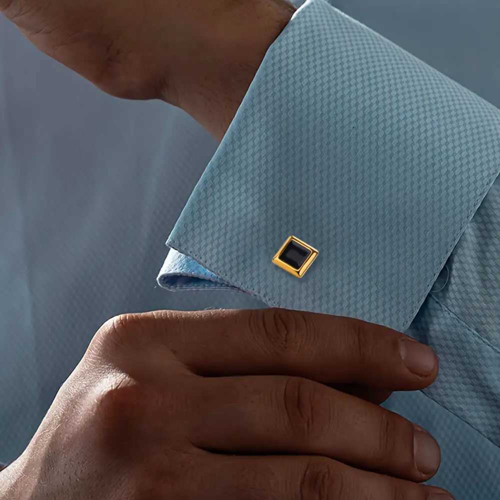 1 luxury square round black cufflinks mens gold stainless steel cufflinks gemelos hombre camisa accesorios hombre giftT250412