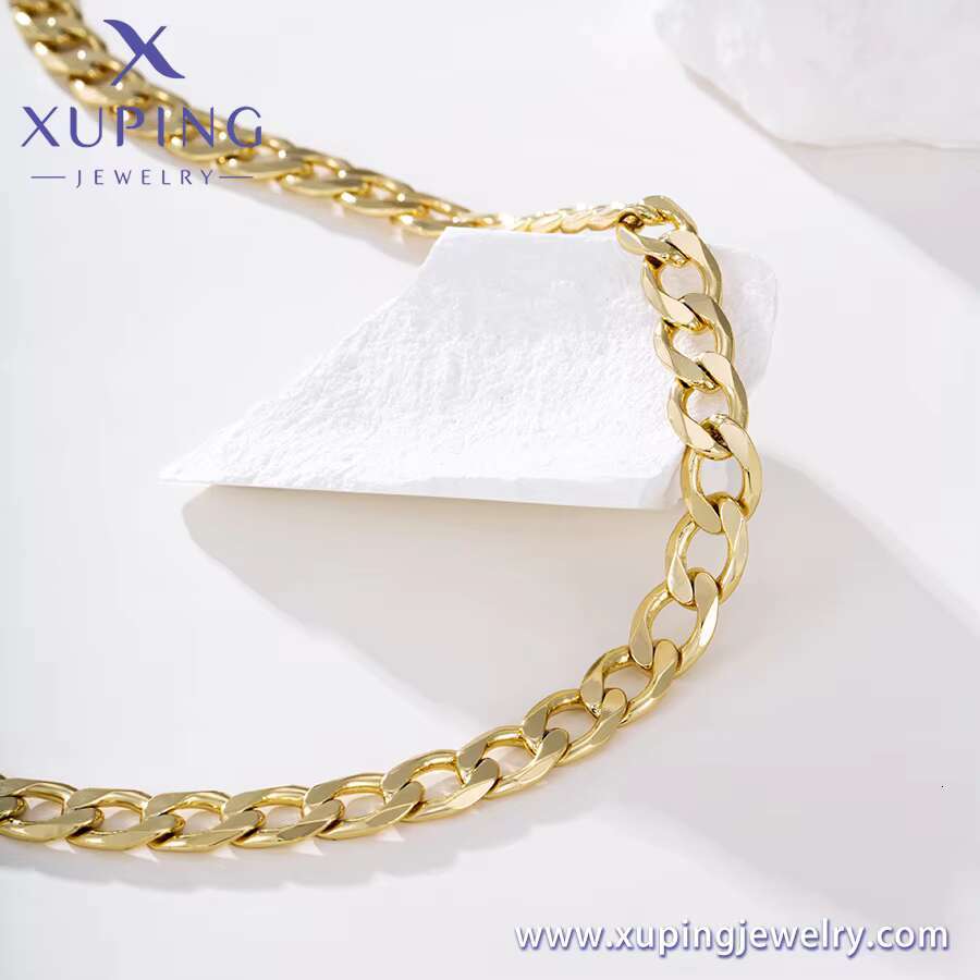 X000835292 Xu Ping 14k gold-plated Cuban chain necklace, multi width, long cutting, Figaro chain, women's and men's clothing