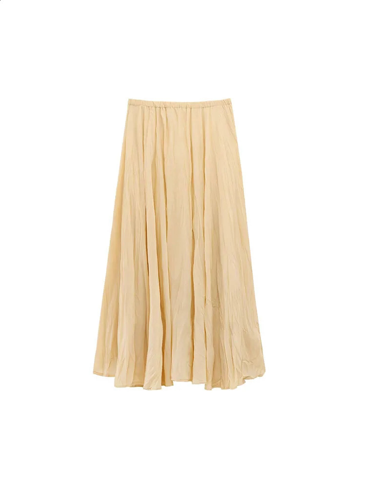 Women Summer MIDI Pleated Skirts 2025 Fashion Solid Loose Elastic waist Female Elegant Street Skirt Clothing 250407