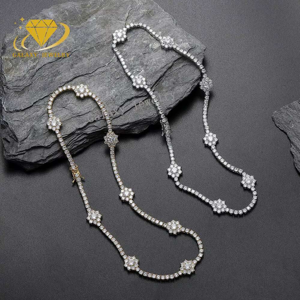 New Arrivals Best Selling 3mm 925 Silver Tennis Necklace Luxury Hip Hop Jewelry Moissanite Diamond Flower Tennis Bracelet