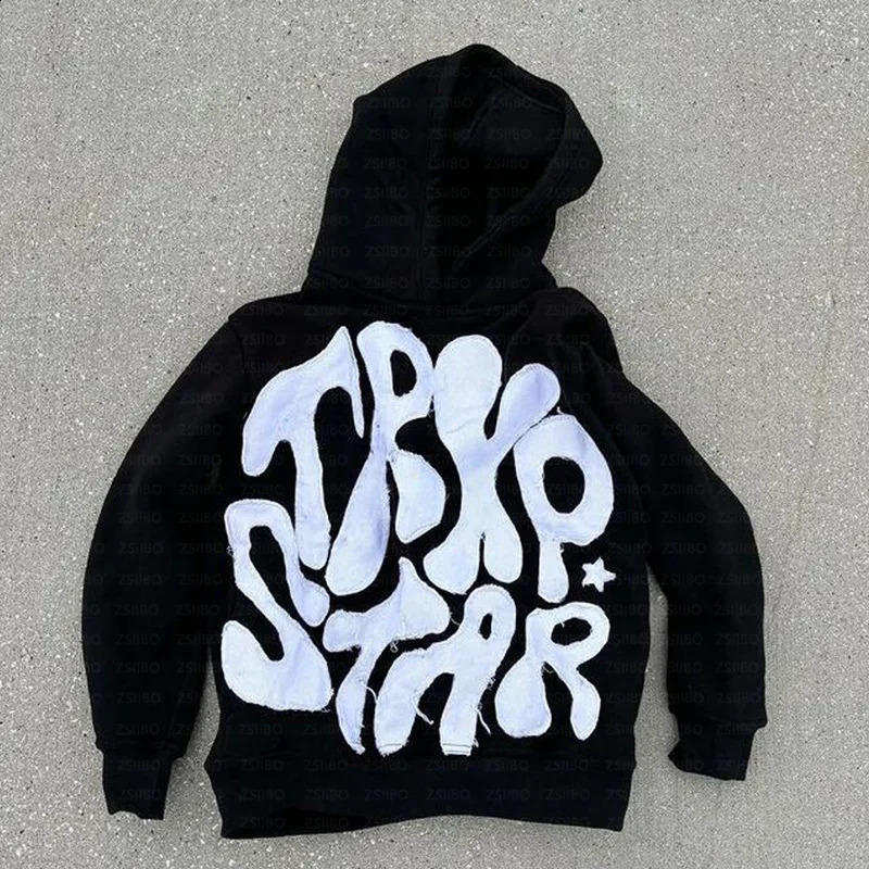 Harajuku letter printed hoodie mens graphic y2k top super big hoodie couple American street gothic womens clothing 250411