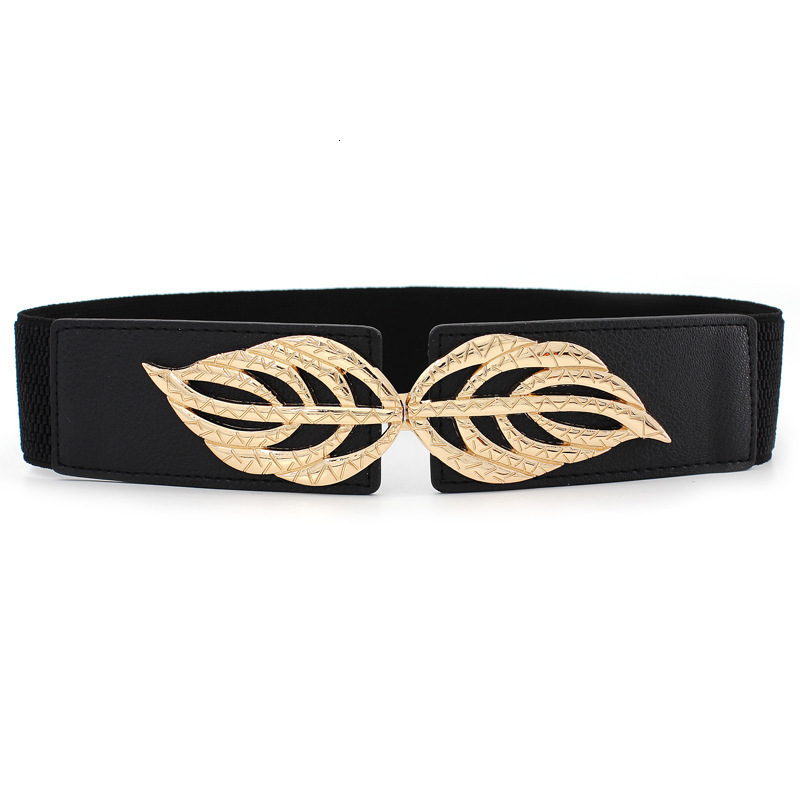 Versatile waist seal paired with skirt, ladies' leaf buckle waistband, slim fit elastic matching dress