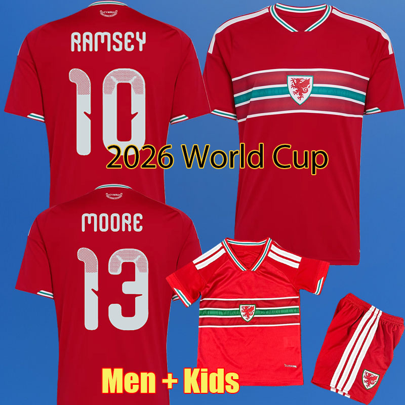 2026 World Cup Wales Soccer Jerseys JOHNSON BALE WILSON ALLEN RAMSEY JAMES B. DAVIES national team 25 26 RODON VOKES Home Away Football Shirts Men Sets Kids Kit Uniforms