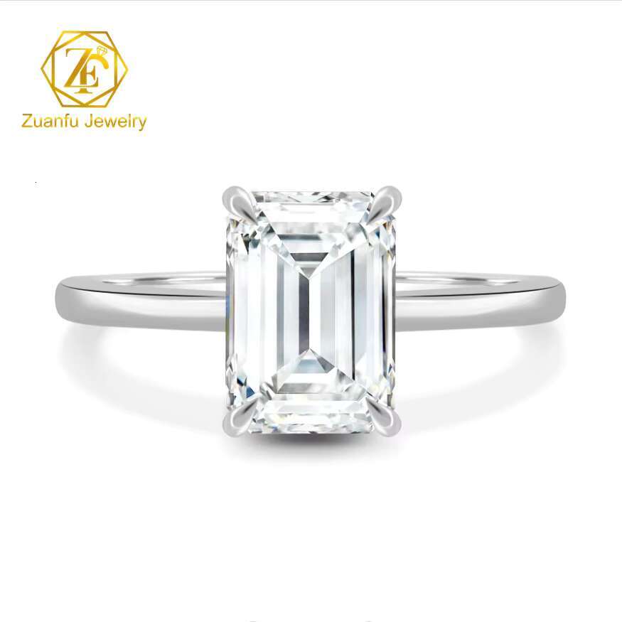 Fashion Jewelry 925 Sterling Silver 14K 18K White Gold D Color VVS Emerald Cut Moissanite Wedding Rings for Women Girls