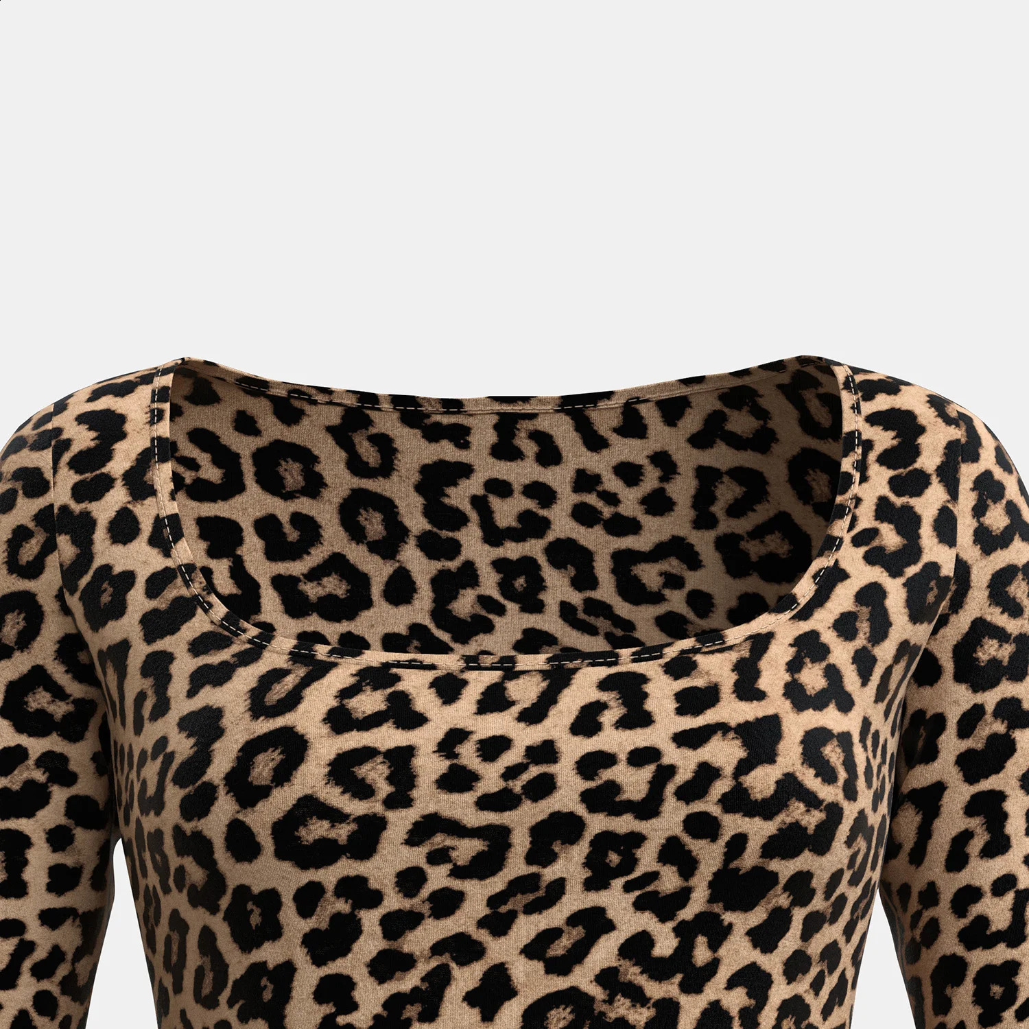 Mia Muse WomenS T-Shirts Autumn Fitting Slim Leopard Long Sleeve Square Neck Regular Sexy Chic T-Shirts 250409