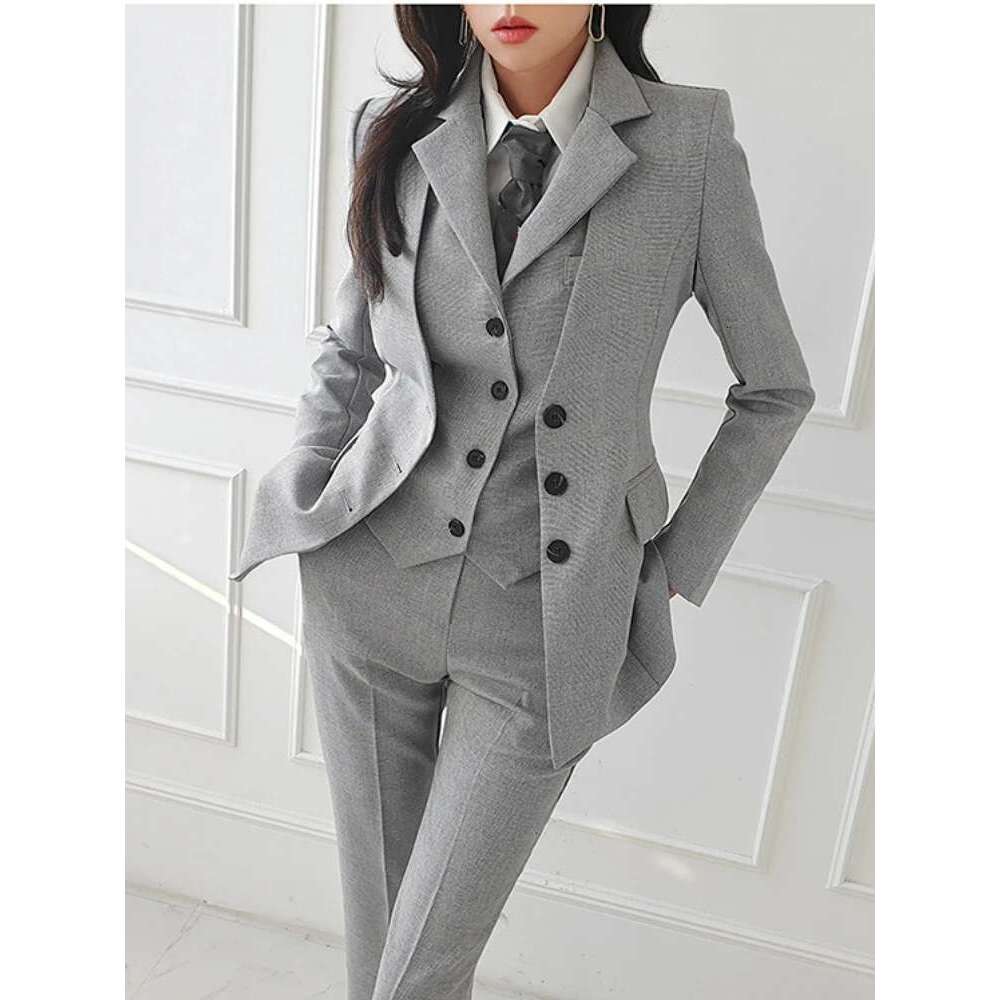 Designer Clothes Women Vintage High Quality Office Suit Ladies Work Wear OL Pantsuits Formal Female Blazer Jacket Vest Trousers 3 Pieces Set