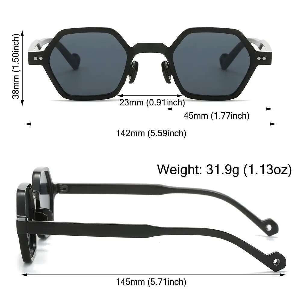 Retro Polygon Square Sunglasses Vintage Y2K Hexagon Shades Clear Ocean Lens Rivets Sun Trendy UV400 Glasses for Unisex