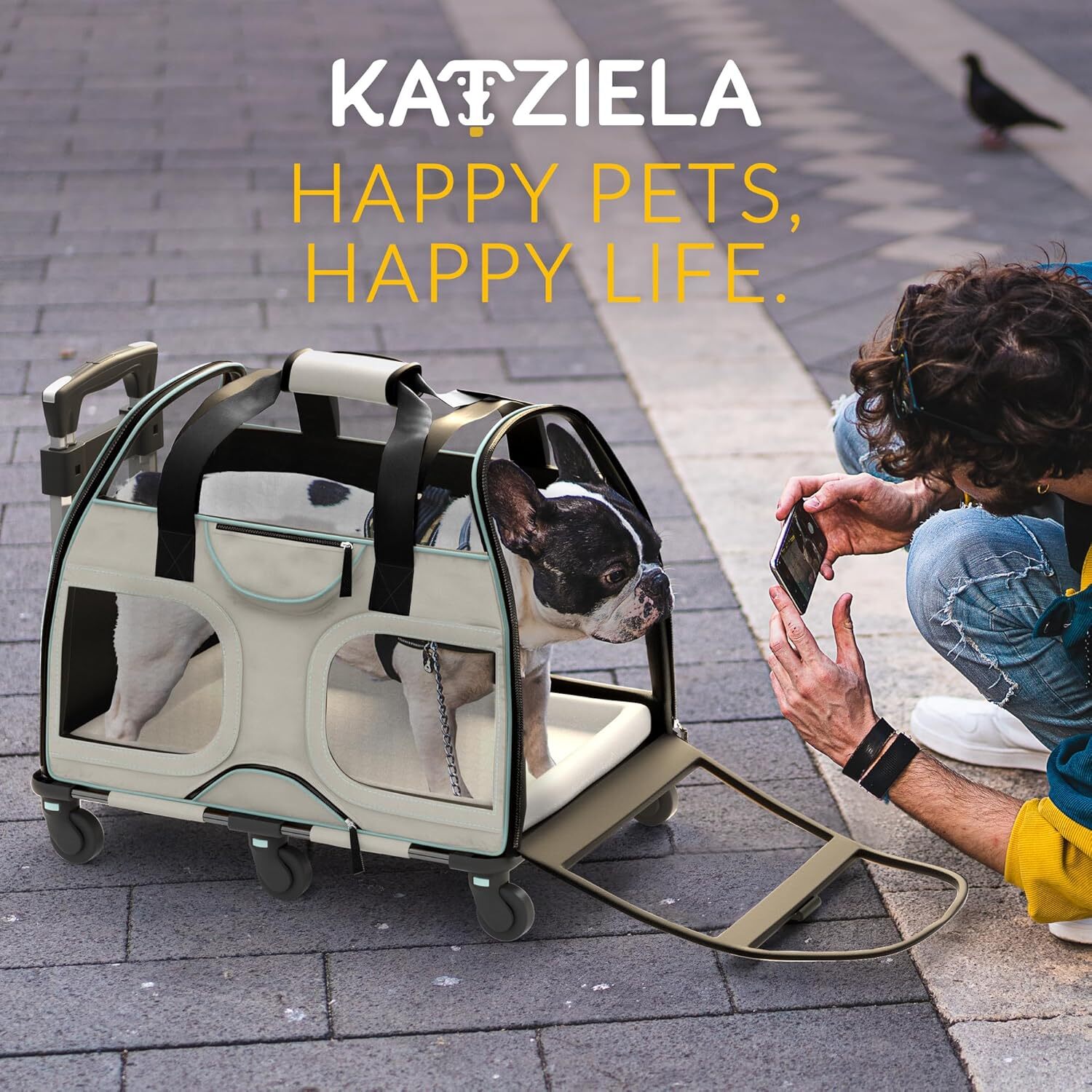 Katziela Rolling Pet Transport Bag - Airline Standard Dog Cage - TSA Approved Small Dog and Cat Pet Transport Bag - Soft FAA Travel Airplane Dog Lugga
