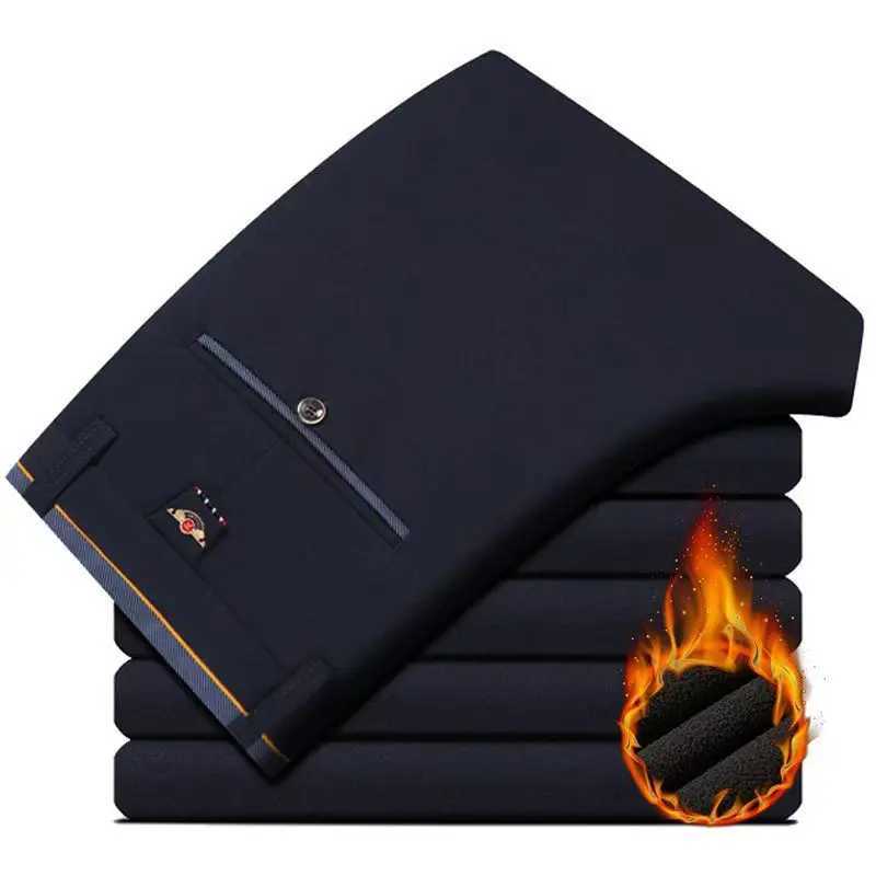 Mens elastic straight pants business casual pants mens formal mens pants solid color black BLUE Plus size 38 40 W250411