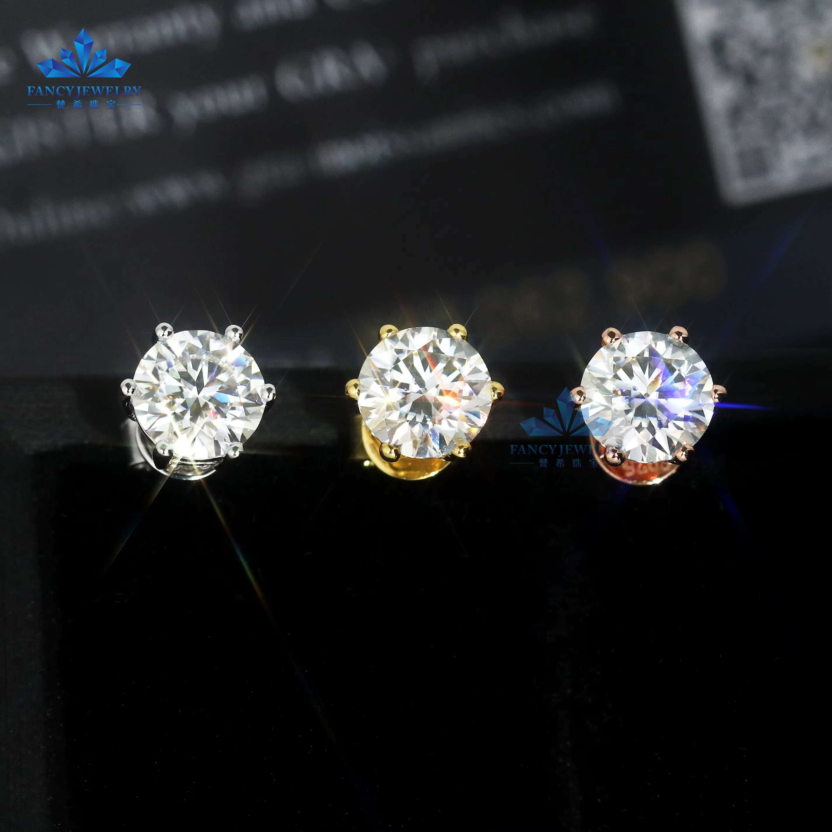 1CT 6.5mm Classic Mossanite 6 Prongs Earrings Luxury Jewelry 925 Sterling Silver VVS Moissanite Diamond Ear Stud for Men Women