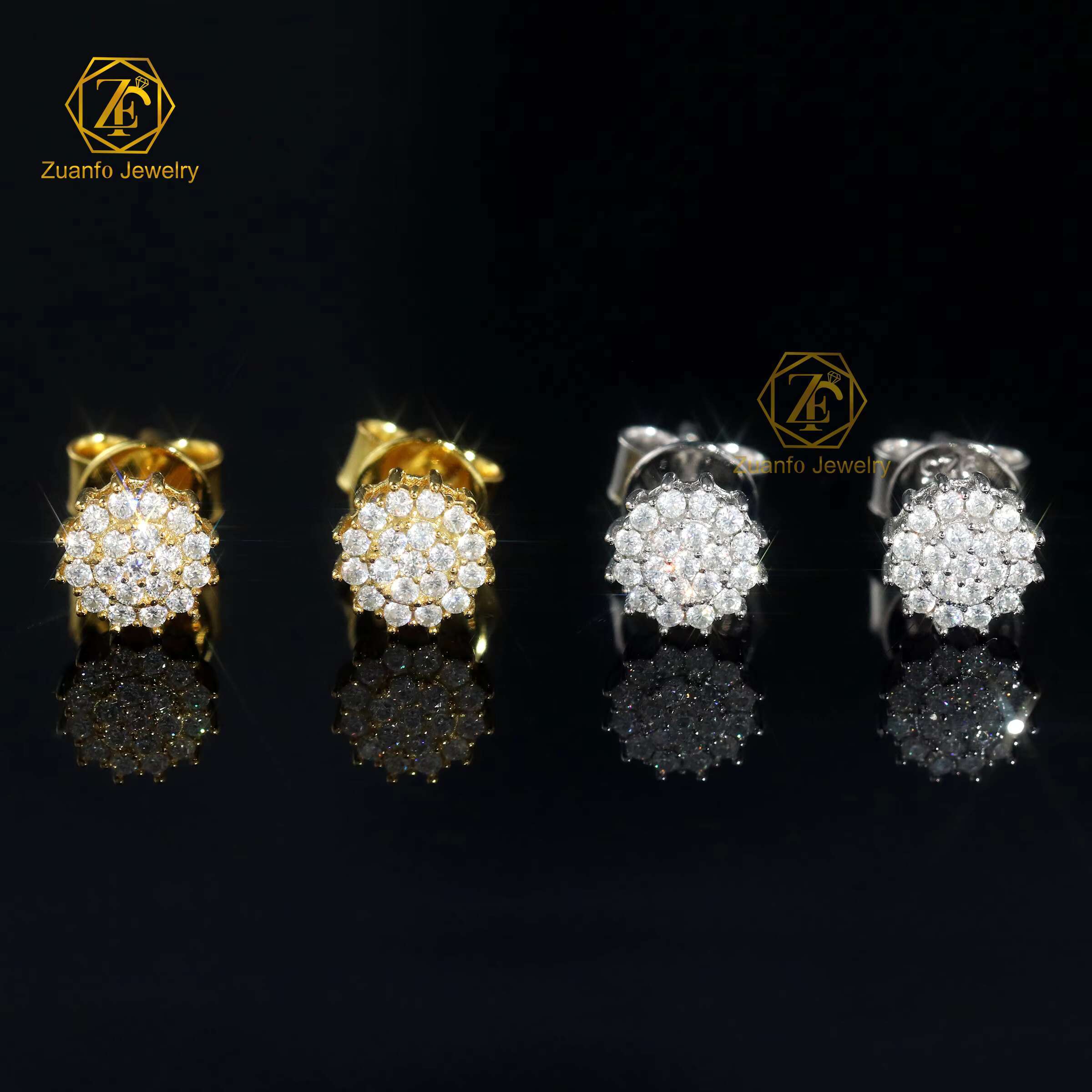 Hot Selling Sunflower Earrings 14K Gold Plated 925 Sterling Silver 6mm Round Moissanite Stud Earrings