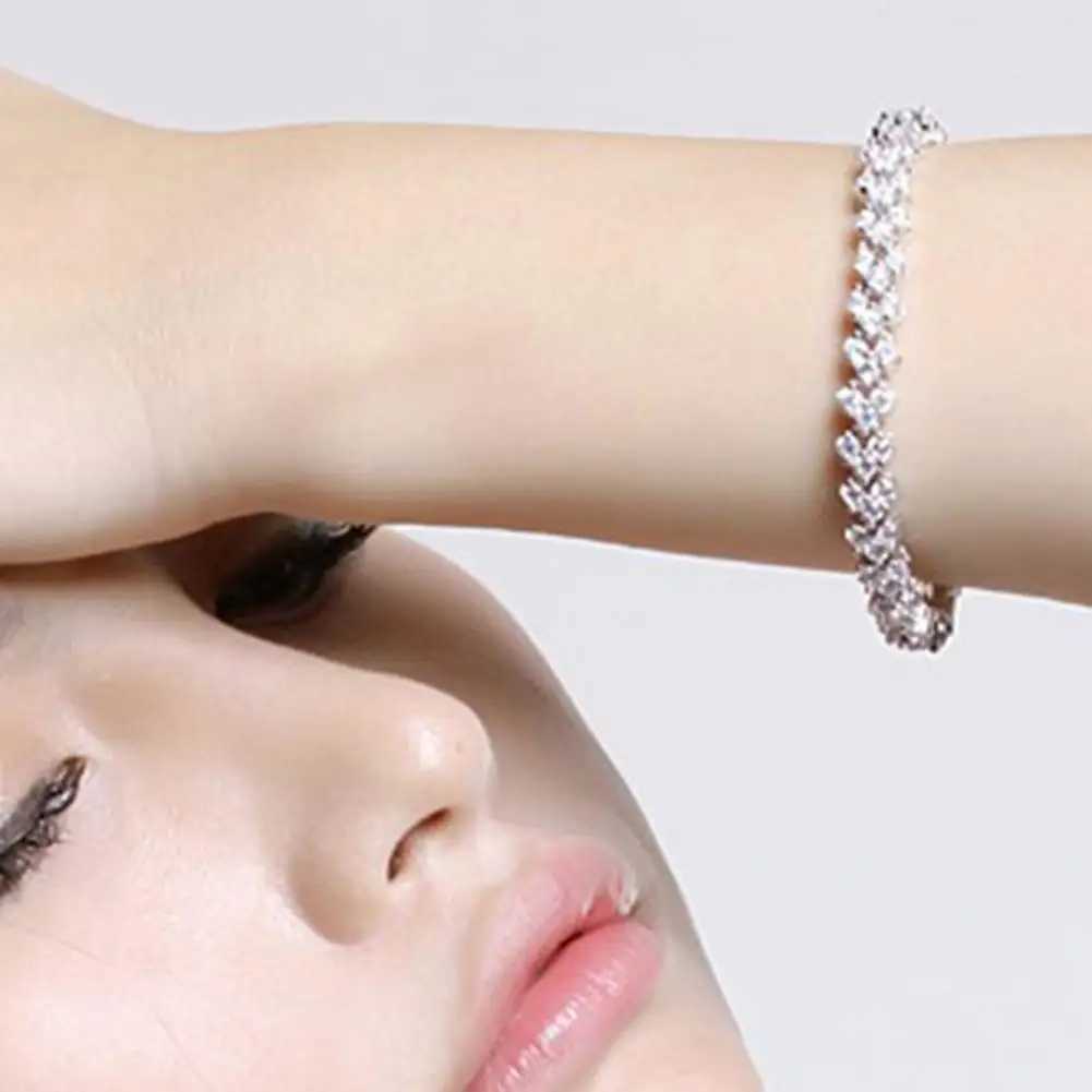Elegant Woman Bracelets Bangle Chain Shiny Plated Cubic Zircon Rhinestone Inlaid Bangle BraceletC250411