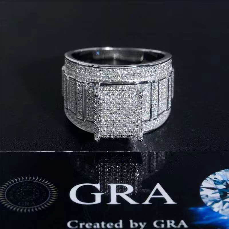 Custom Mens Moissanite Ring Classic Square Wedding Hip Hop Style 925 Silver with GRA Certificate D Color Moissanite Ring