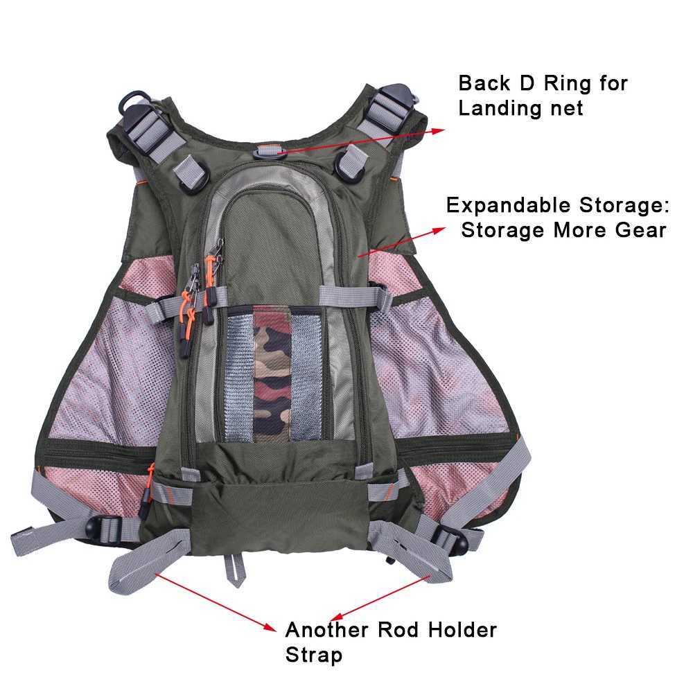 Fishing Vest Backpack Adjustable for Men and Women Fly Bass Fishing Pack Trout Bag for Outdoor Activities Z250411