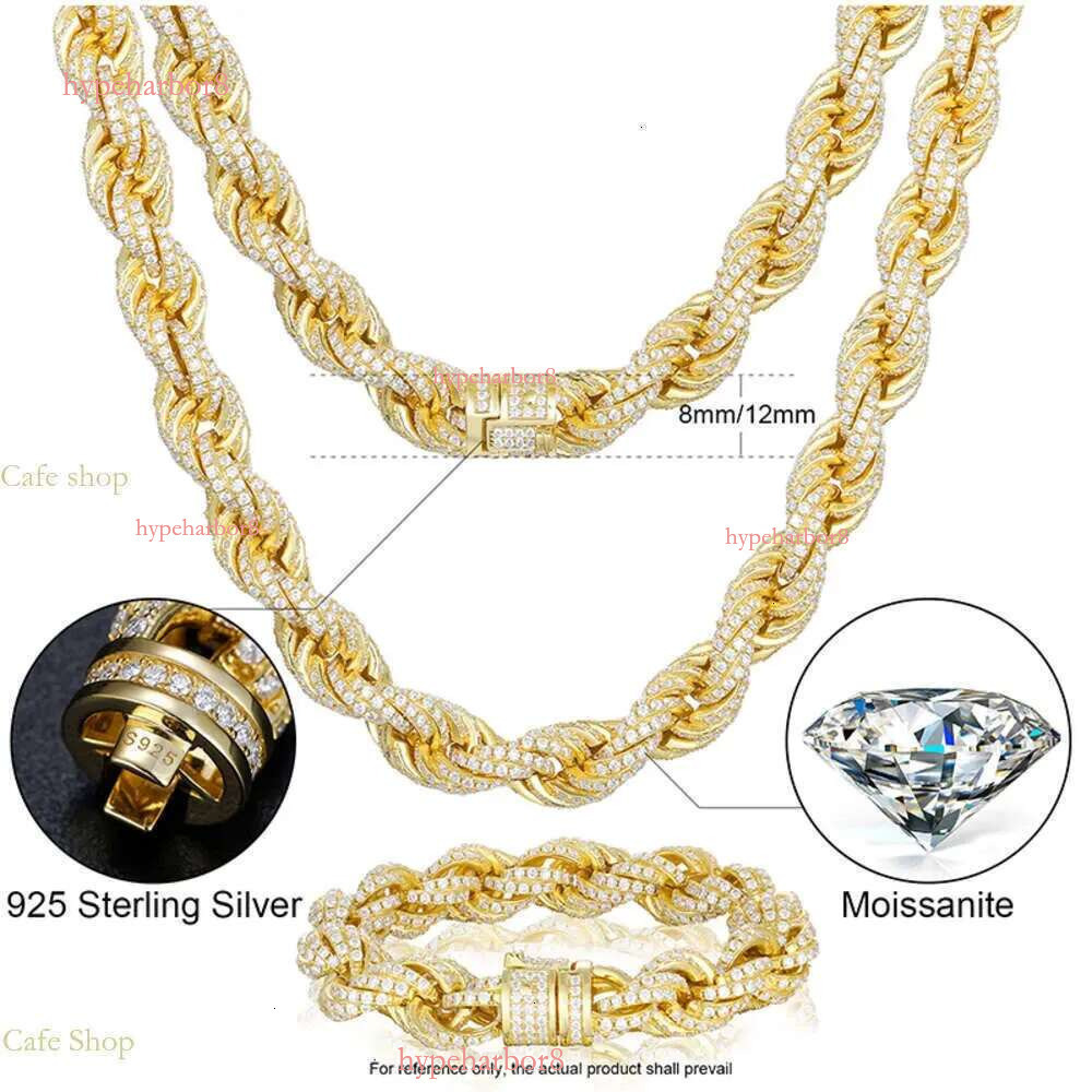 Designer Cuban k Fasion Pass Dia Tester 8mm 12mm Full Vvs Moissanite Iced Out Rope Chain Men Women Hip Hop Jewelry Twisted Necklace