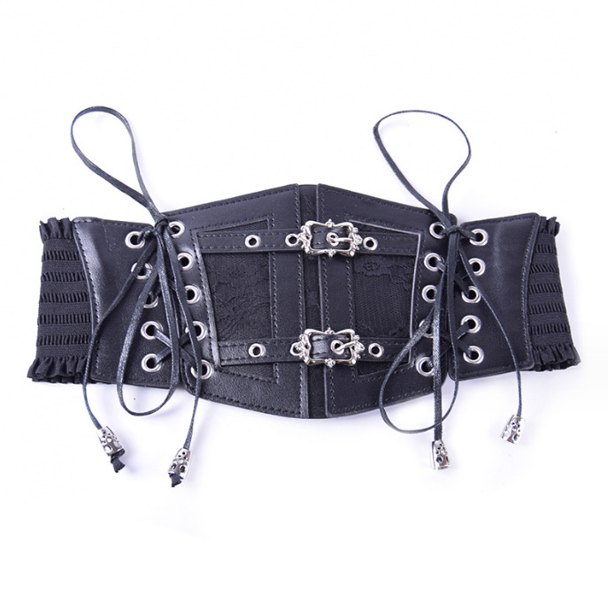 Lace strap, leather waist seal, women's decoration, body shaping, metal buckle, elastic waistband