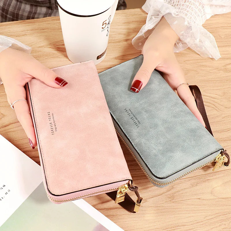 Forever Young Wallet Womens Long PU Standard Wallet Retro Womens Smooth Zipper Wallet Womens Wrist Bag Card Pocket 250411