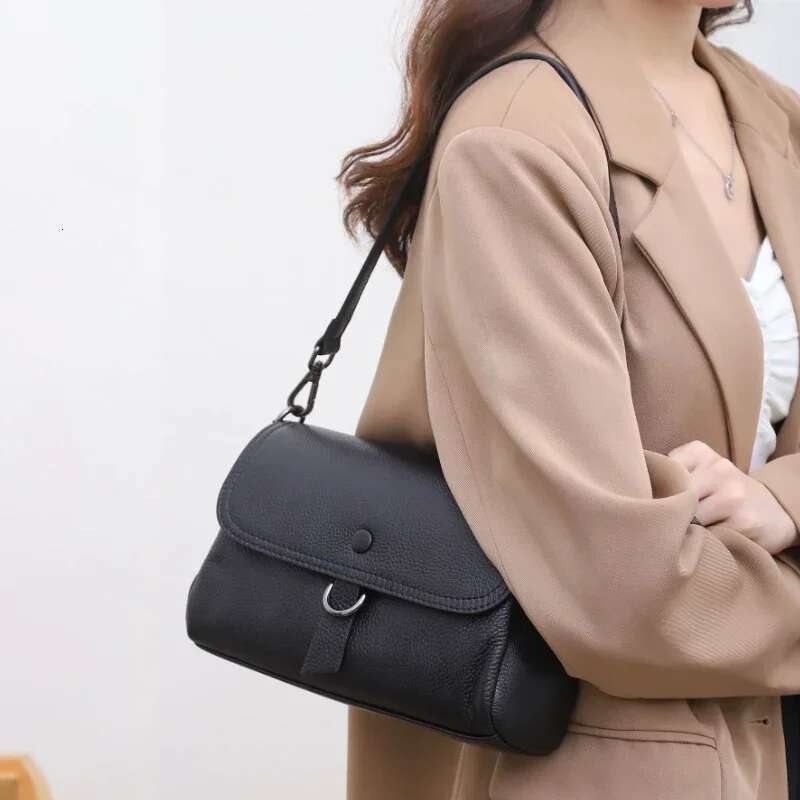 Designer Bag Women's Genuine Leather Underarm Square Handbag Solid Versatile Real Cowhide Multi Compartment Single Shoulder Bag