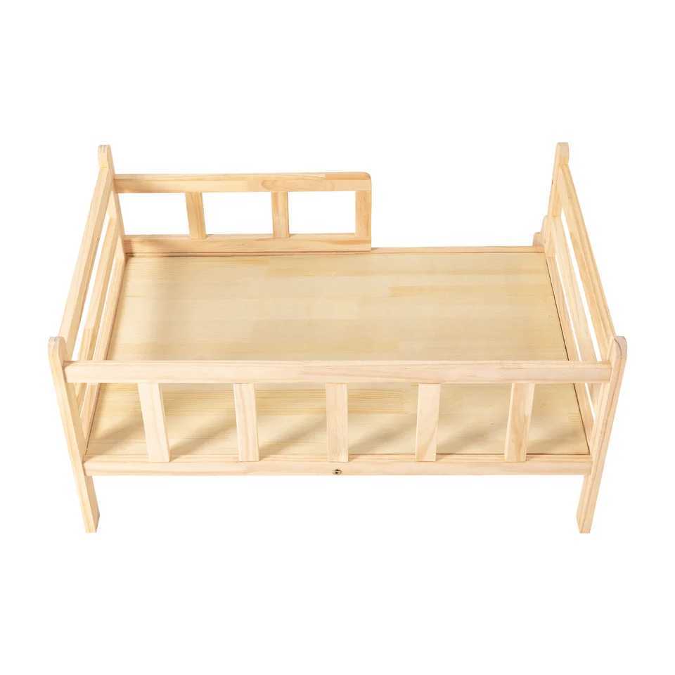 Solid wood pet bed wooden dog and cat bed frame pet furniture W/staircase+anti slip pad circular corners and edges X250412