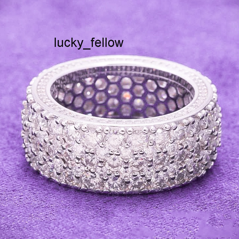 2025 Hip Hop Fine Jewelry Passd Diamond Tester 925 Sterling Silver Iced Out VVS Moissanite Cluster 3 Rows Band Ring for Men