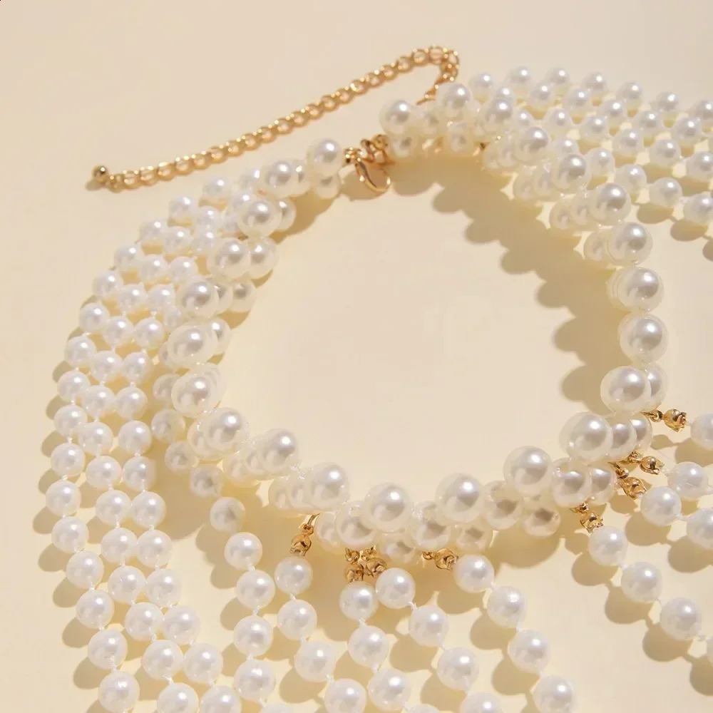 Sexy Imitation Pearl Body Chain for Women Big Necklaces Shawl Female Beaded Collar Shoulder Sweater Long Chain Bridal Jewelry 250407