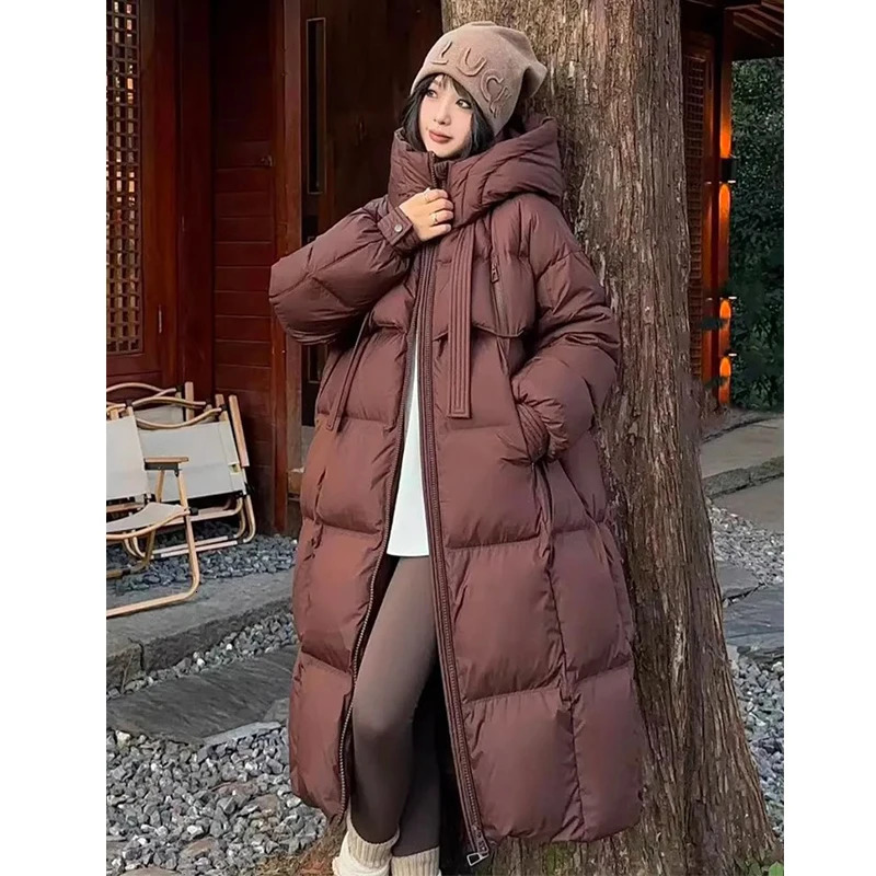 Womens Down Cotton Padded Jackets Korean Thickened Warm Long Overcoat Solid Hooded Overall Topcoat Winter 251111