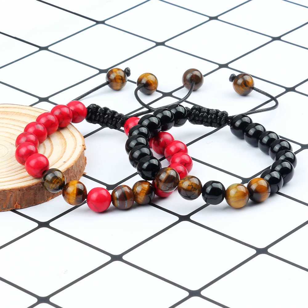 2Pcs Adjustable Braided Natural Stone Beads Bracelets Bangles For Couples Women Men Tiger Eye Lava Bracelet Yoga Jewelry PulseraC250411