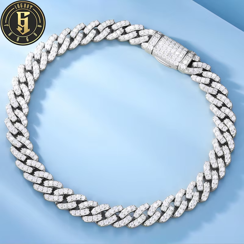 Wholesale Hip Hop Jewelry 6mm White Gold Serg Sier VVS Moissanite Dia Iced Out Cuban k Bracelet for Men Women
