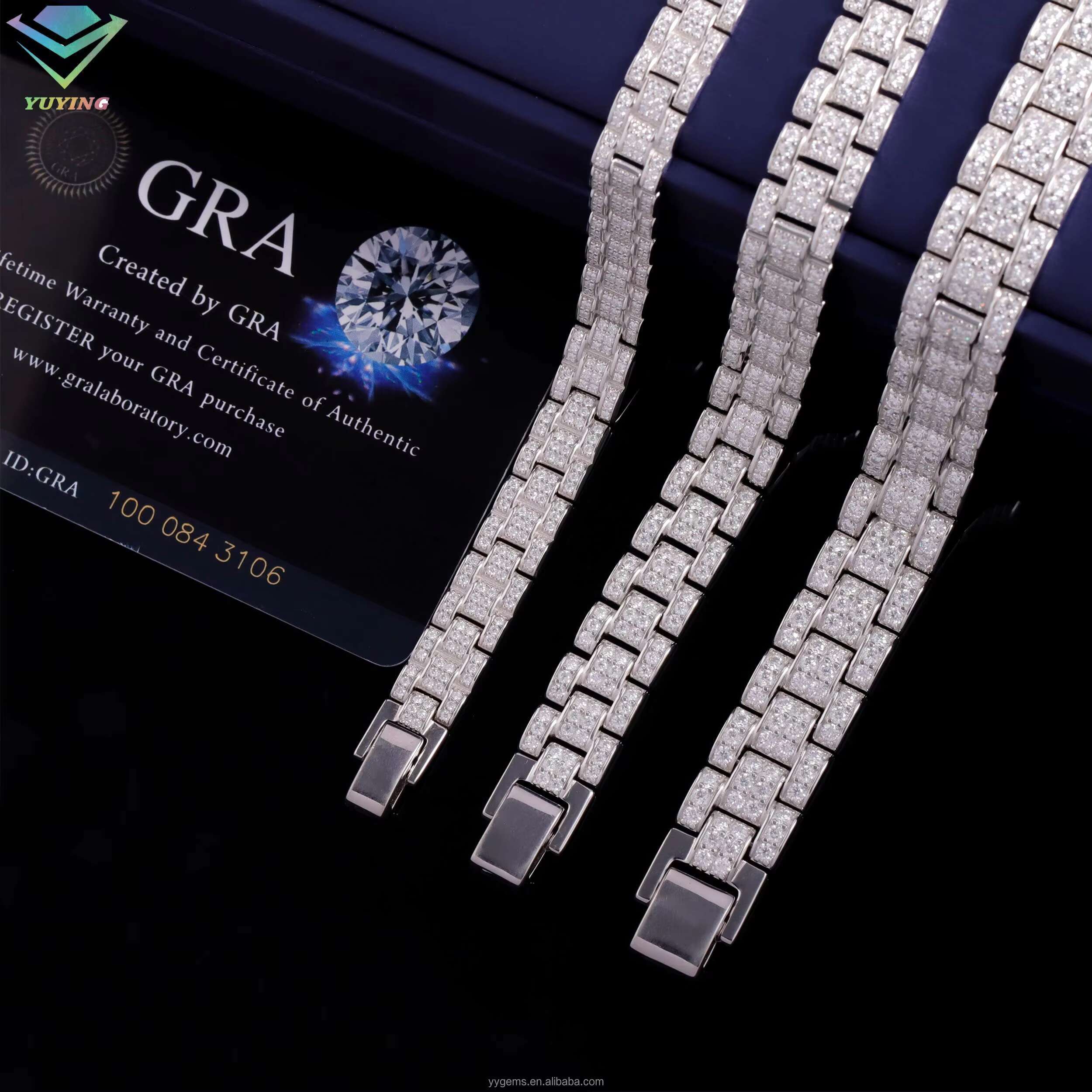 Fashion Jewelry Bracelet 8mm 10mm 12mm Iced Out Moissanite Diamond Chain S925 Sterling Silver Cuban Link Chain Men Bracelet