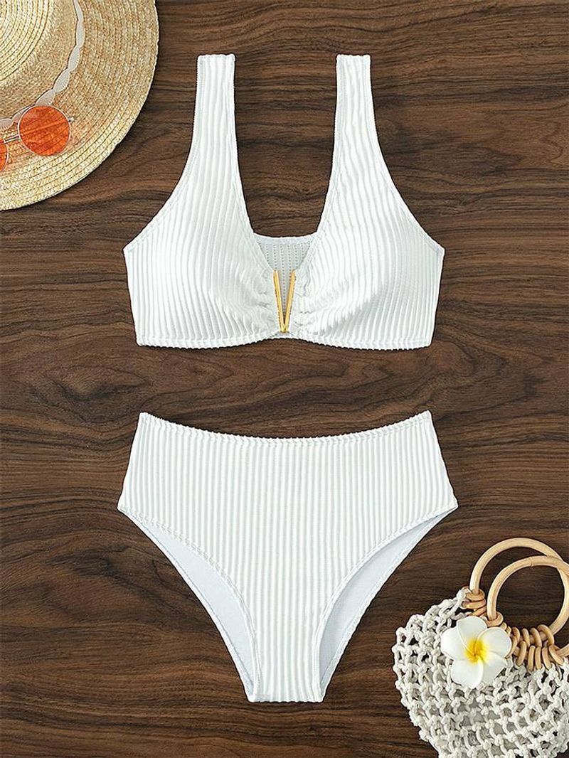 Clothing Sexy Solid Color High Waist Bikini Beach Split Swimsuit Women's Swimwear
