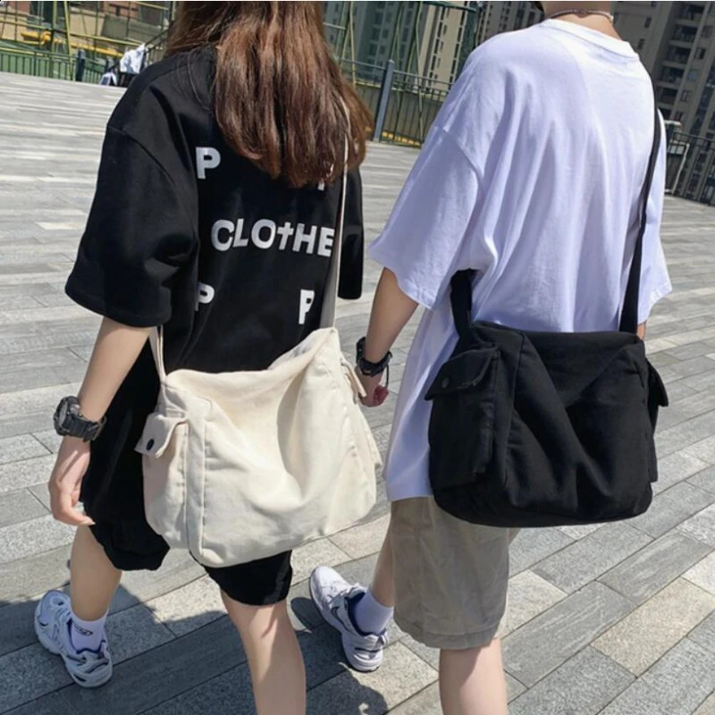 Canvas Cross Body Messenger Bag School Backpack Outdoor Travel Bag suitable for teenage students large capacity 250411