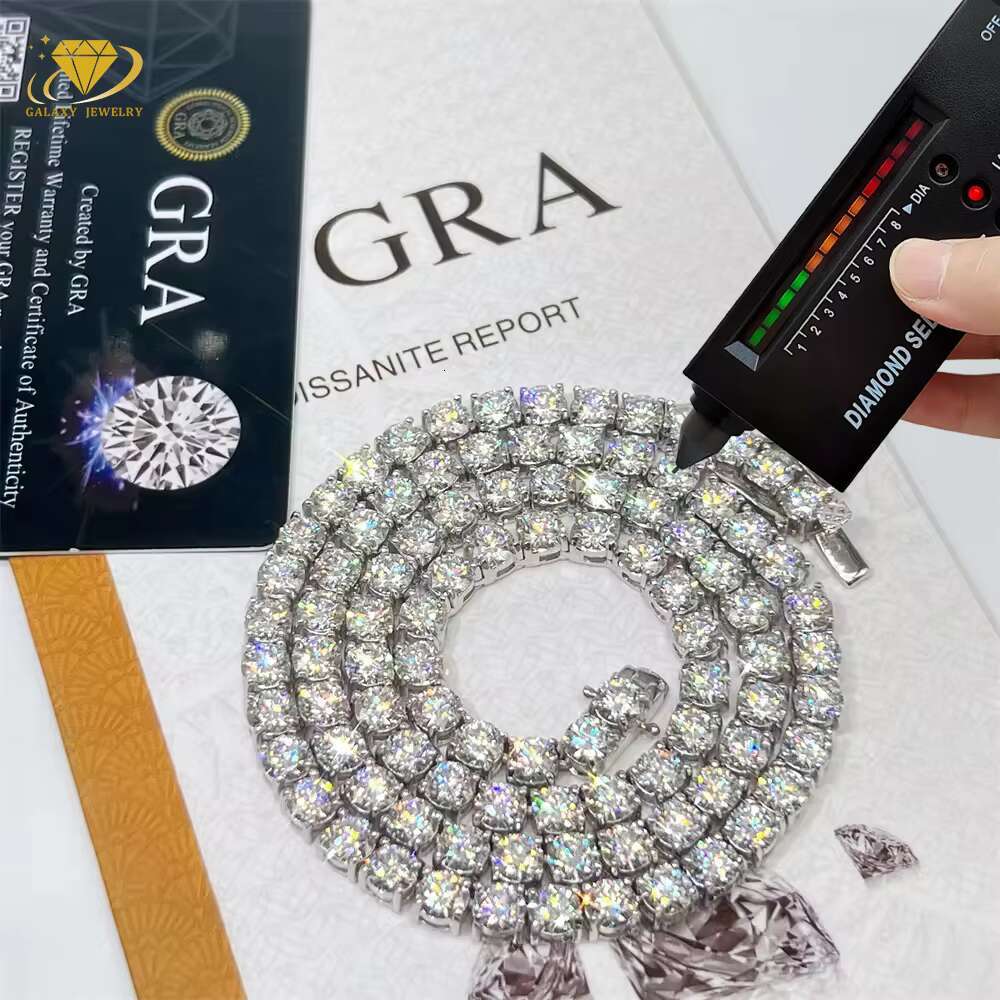 Wholesale 14k 18k Yellow Gold Plated Vvs Moissanite Diamond Tennis Chain Necklace 3mm 4mm 5mm Silver Fine Jewelry Bracelet Men