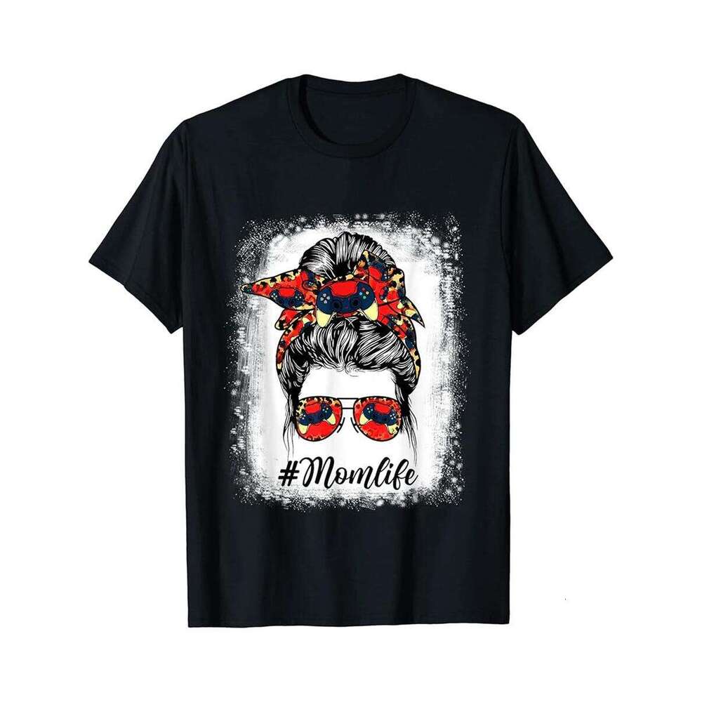 Designer T shirt Mothers Day Video Game Mom Life Messy Bun Sports Lover - 220g T shits