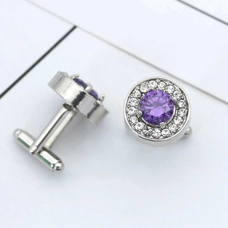 Mens small round cufflinks purple crystal luxurious high-quality French shirt cufflinks mens jewelry giftsT250412