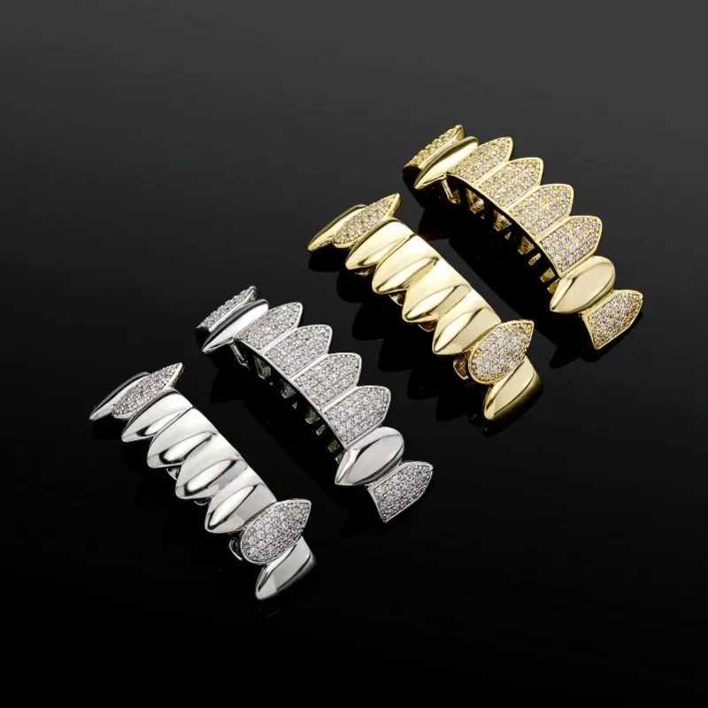 TOPGRILLZ Hip Hop Full CZ Stone Teeth Grillz Hat Cube Zircon Ice Out Mini Paving Mens and Womens Jewelry Top and Bottom Charm Grill W250412
