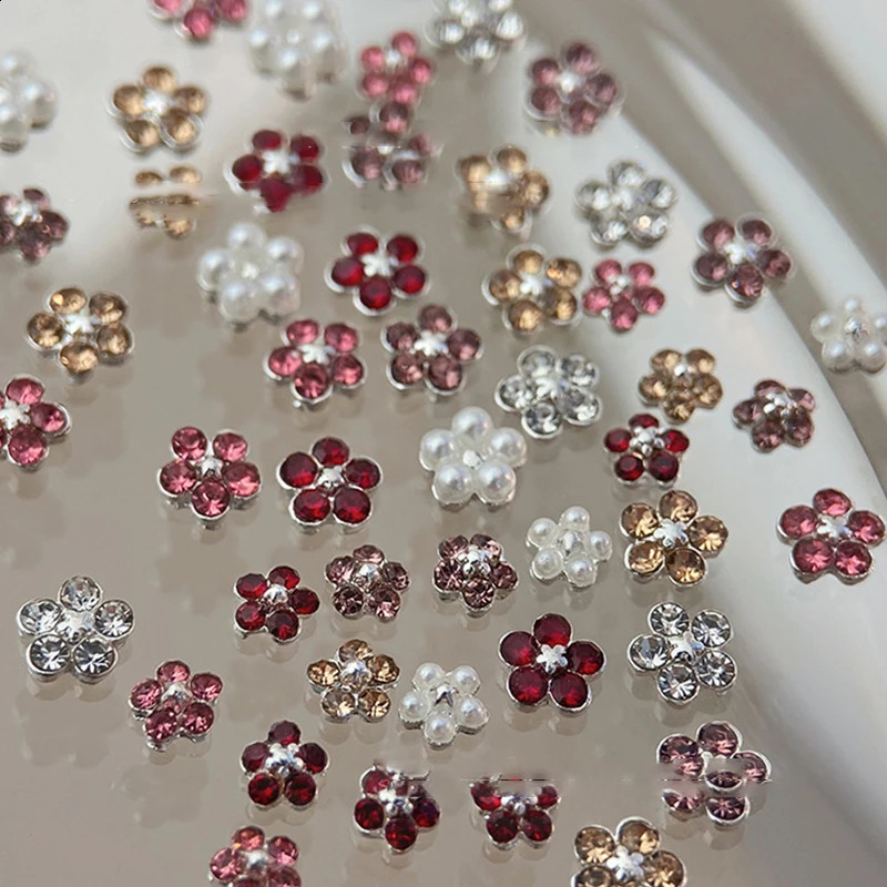 5 pieces of mini crystal five petal nail charm jewelry accessories sparkling nail decoration rhinestone supplies materials 250407