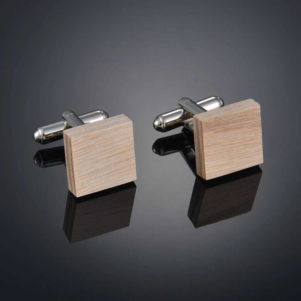 Square wooden cufflinks suitable for high-end mens French business cufflinks with solid wood patterns and customized French sleeve studsT250412