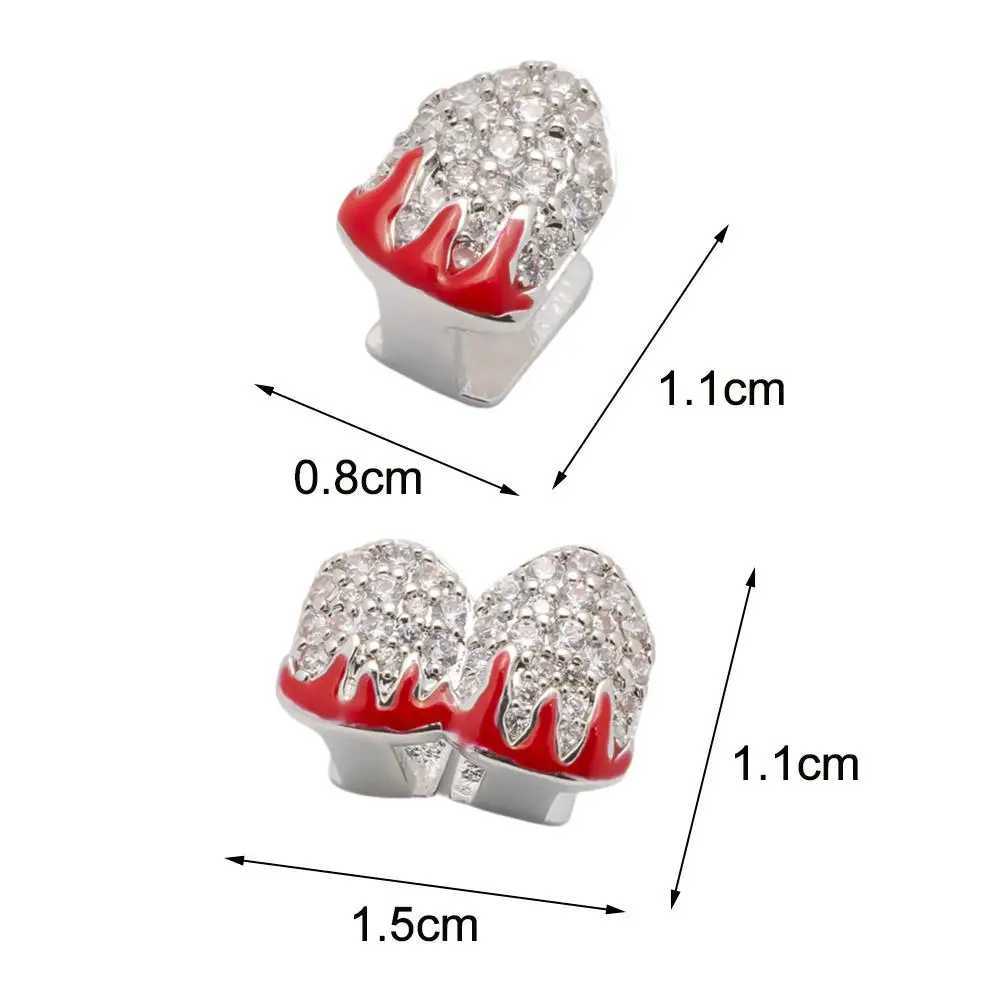 Double Toothed Grillz Silver Plated Gold Plated Top Right Side Dog Double Toothed Grills Full Rhinestone Cap Jewelry Mens Style W250412