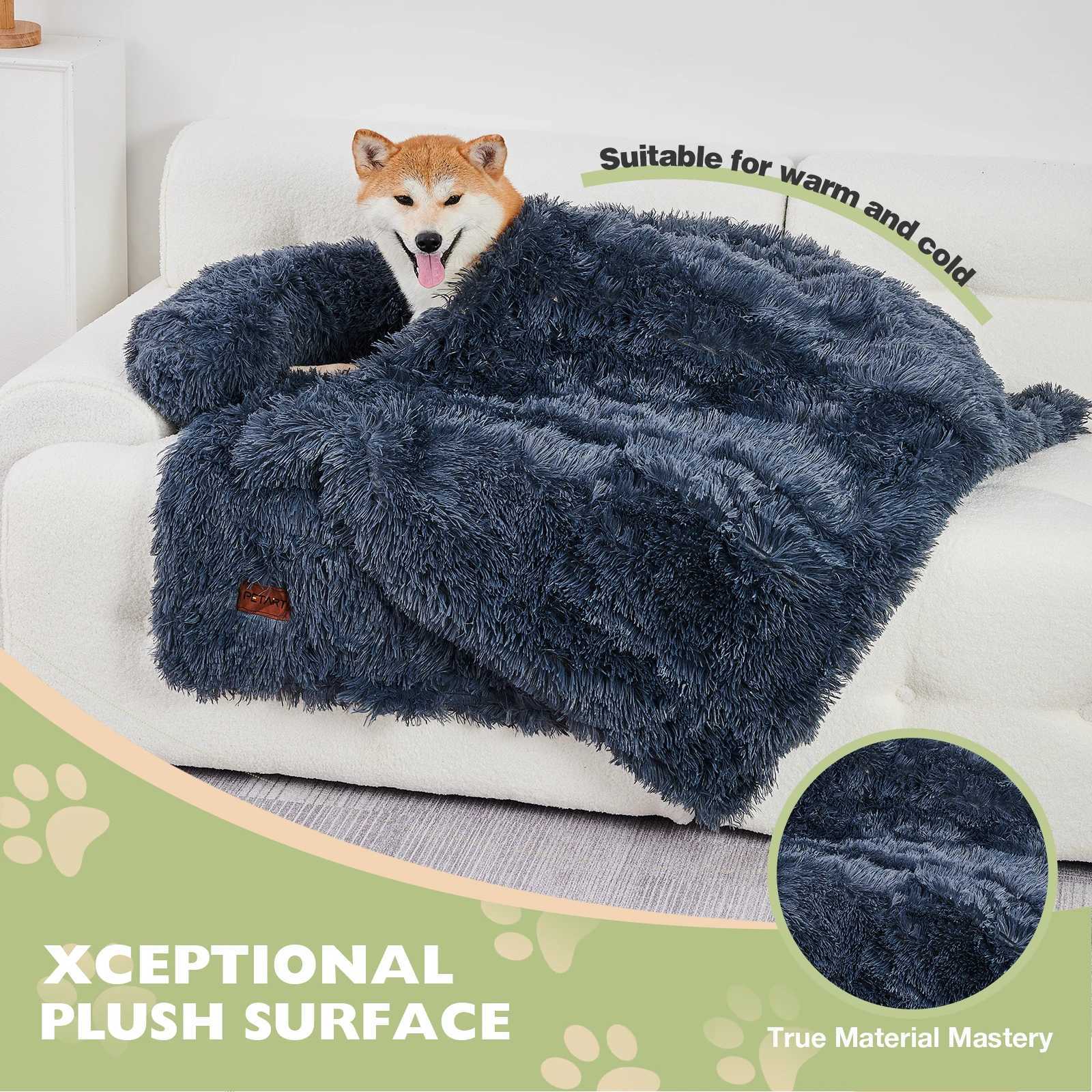 Dog sofa mattress with fluffy plush dog sofa bed equipped with a blanket and a detachable and washable pet protector suitable for medium and large dog