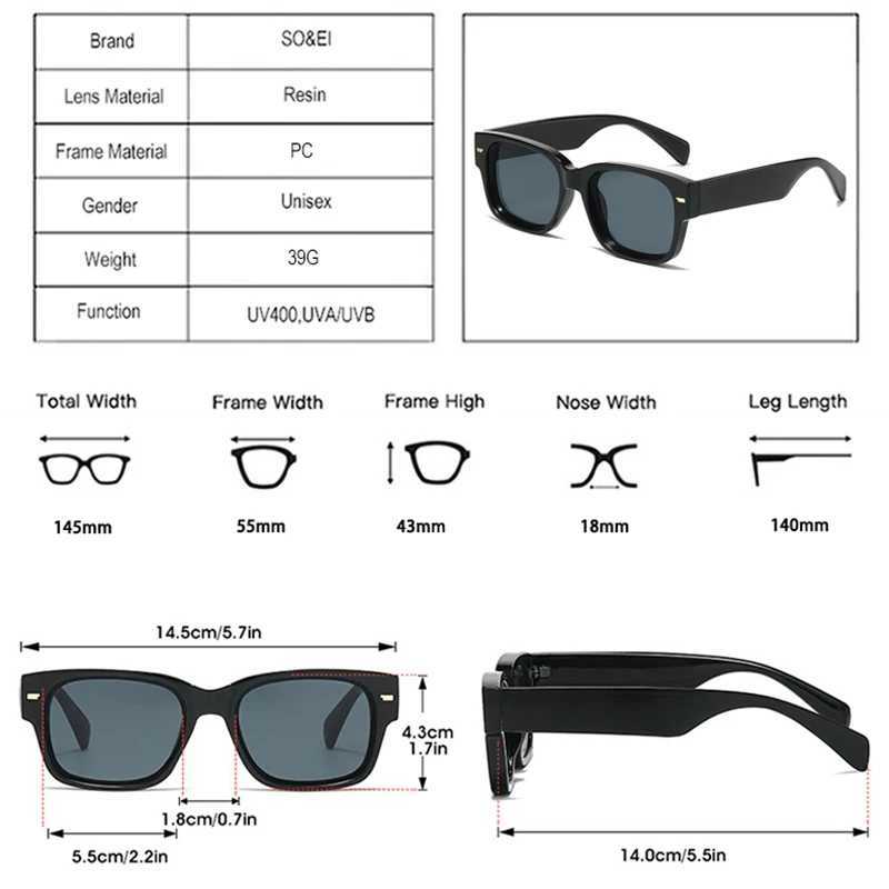 SO EI Vintage Square Jelly Color Rivets Men Sunglasses Fashion Gradient Shades UV400 Women Luxury Sun Glasses Z250411