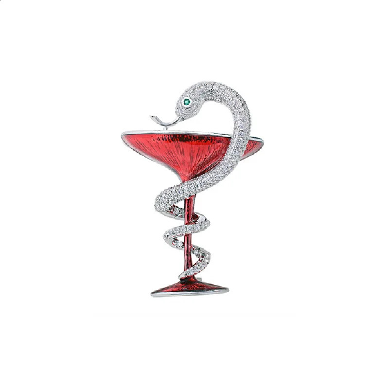 Anniversary Gift Customized Jewelry Caduceus Snake Badge WHO Doctor Nurse Hygiene Bowl Creative Brooch Wine Glass Snake Pin 250407