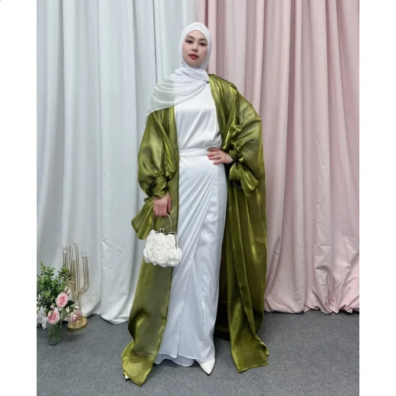 Eid al Fitr Abaya Dubai Fluffy Sleeve Muslim Dress Silk Kaftan Womens Kimono Islamic Abayas African 250411